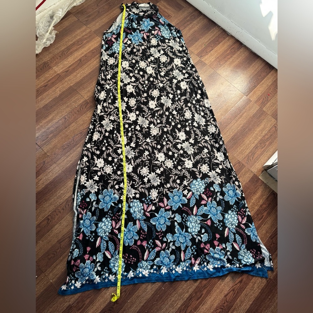 Mai Soli Mock Neck Floral Maxi Dress Made in USA Side Slit Key Hole Closer Sm - Picture 11 of 12